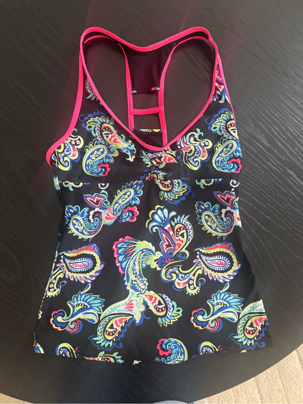 next Black Swim Coverup Tank with Bright Paisley Print and Pink Trim
